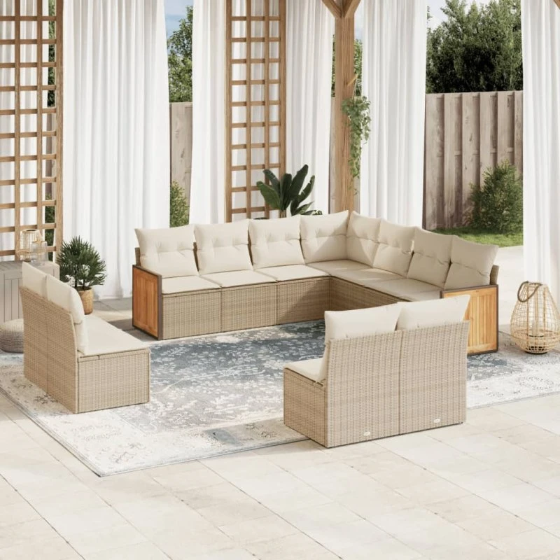 Havesofasæt 11 dele i polyrattan - beige