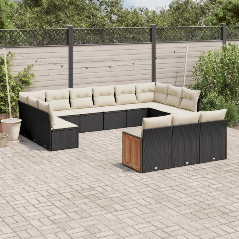 Sofasæt til haven 13 dele i sort polyrattan