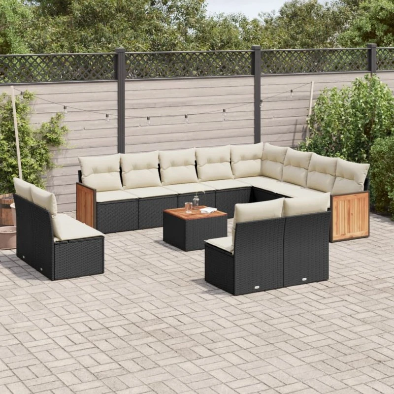 Sofasæt til haven 13 dele i polyrattan - sort