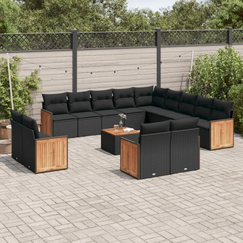 Sofasæt til haven 14 dele i sort polyrattan