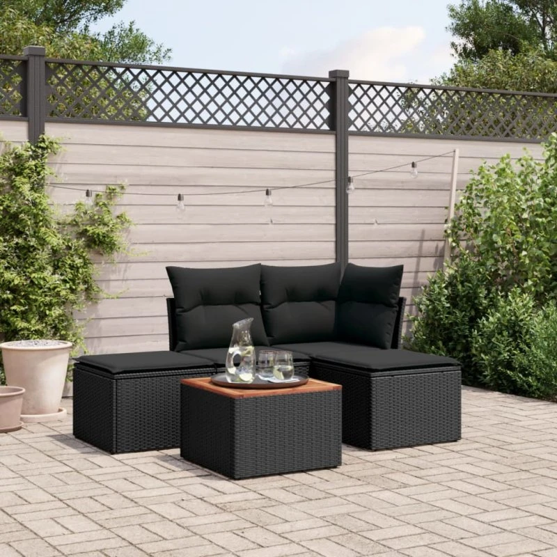 Polyrattan sofasæt til haven 5 dele med hynder - sort