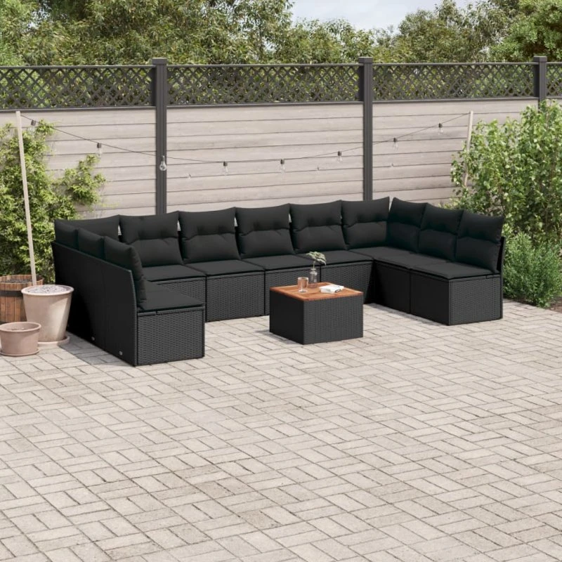 Sofasæt til haven 11 dele polyrattan sort inkl. hynder