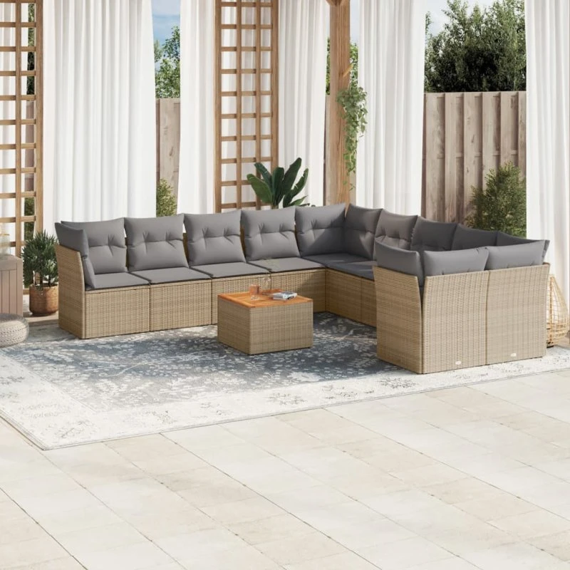 Havesofasæt 11 dele polyrattan beige