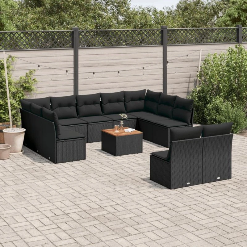 Sofasæt til haven 12 dele i sort polyrattan