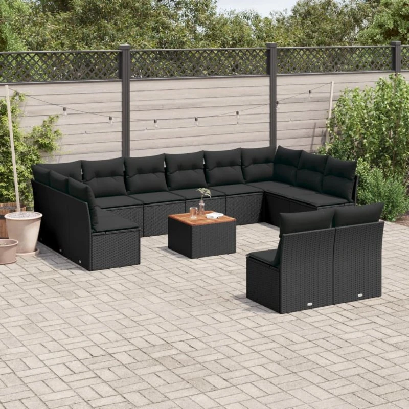 Sofasæt til haven 13 dele i sort polyrattan med hynder