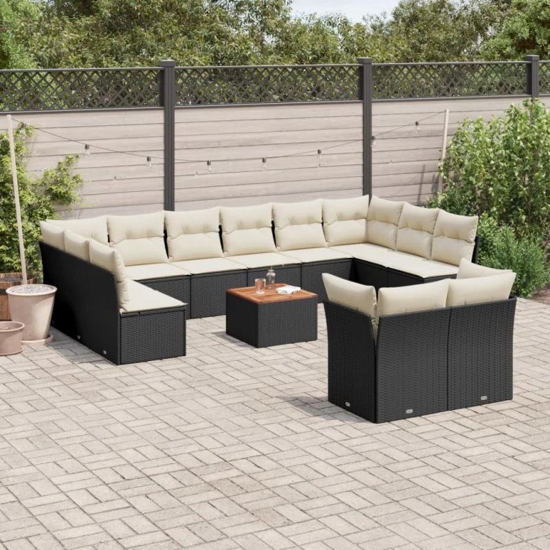 Sofasæt til haven 13 dele i sort polyrattan