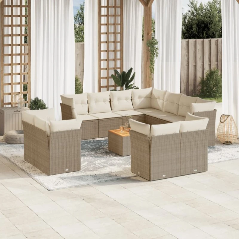 Sofasæt til haven 12 dele i polyrattan - beige