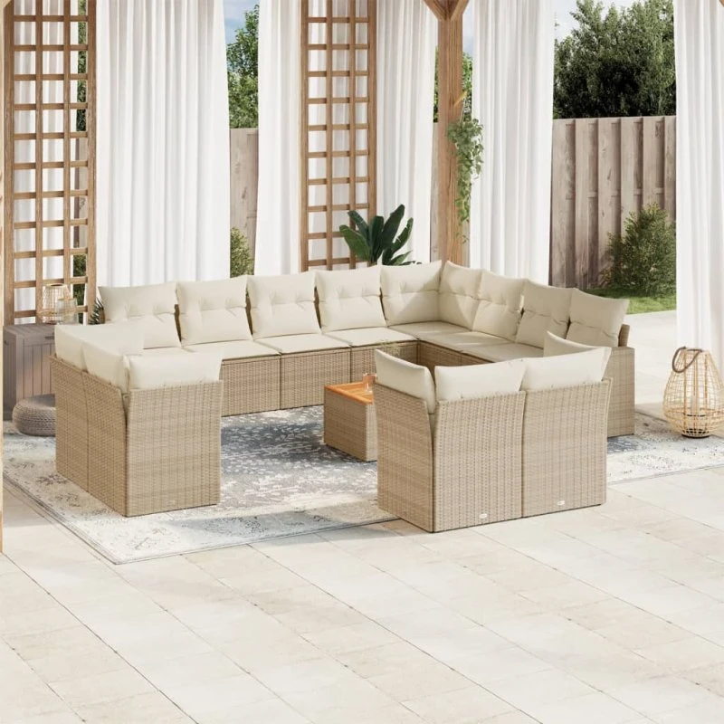 Sofasæt til haven 13 dele i polyrattan - beige med hynder