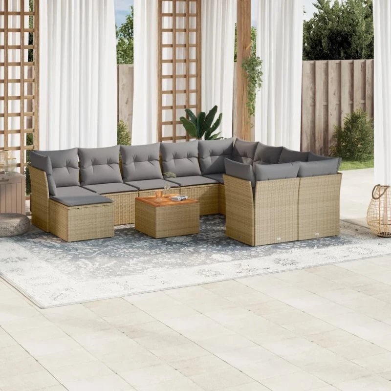 Havesofasæt 11 dele i beige polyrattan