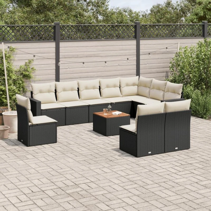 Polyrattan sofasæt til haven 11 dele med hynder – sort