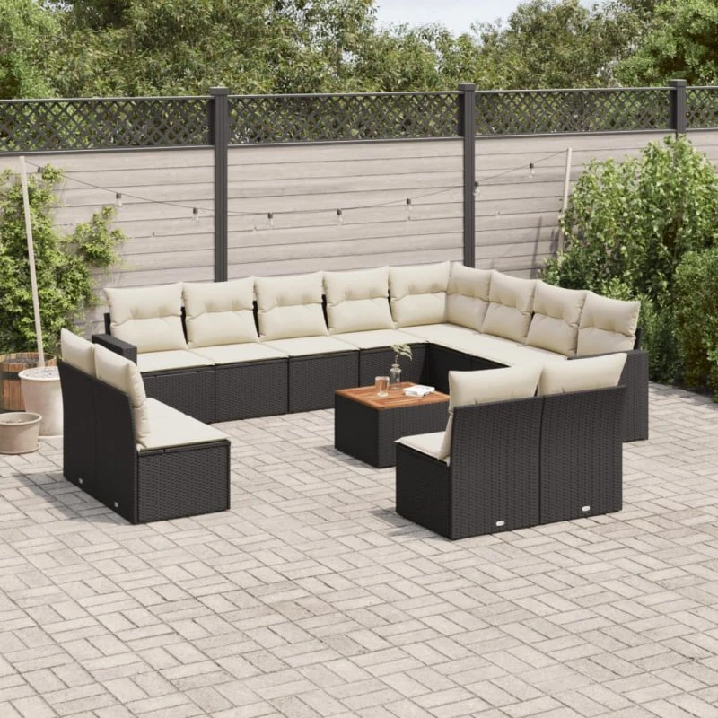 Havesofasæt 13 dele i polyrattan - sort med hynder