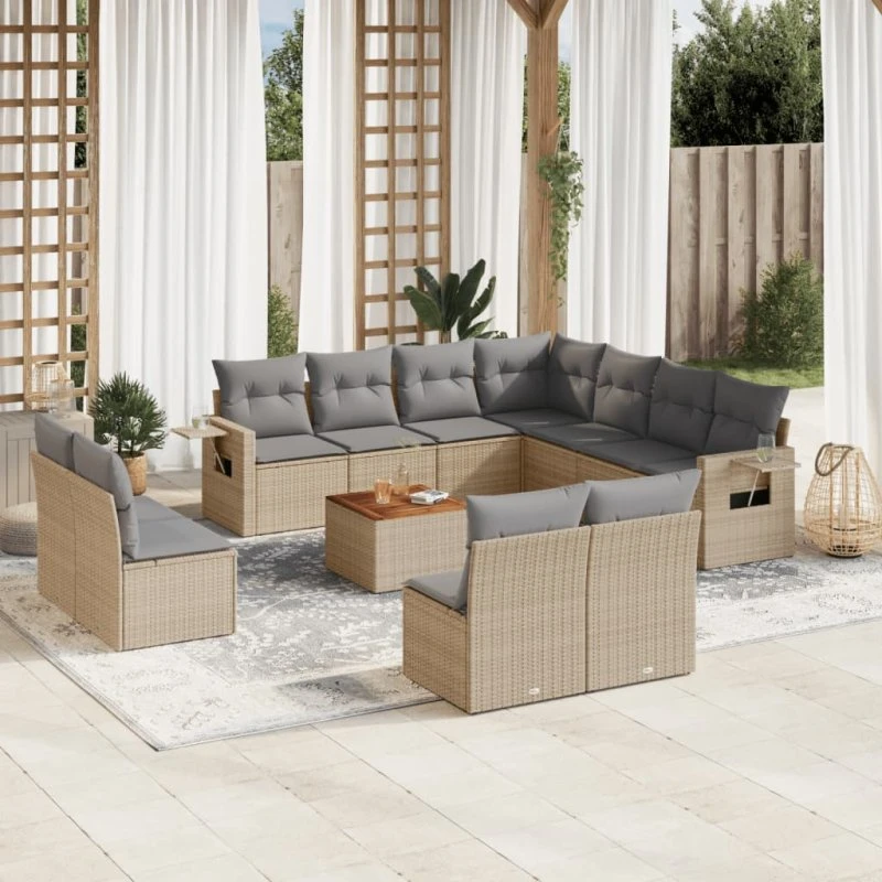 Sofasæt til haven 12 dele i polyrattan med hynder, beige