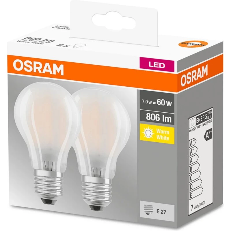 Osram LED-pære 7W (806 lm) 2700K Mat E27 2-pak