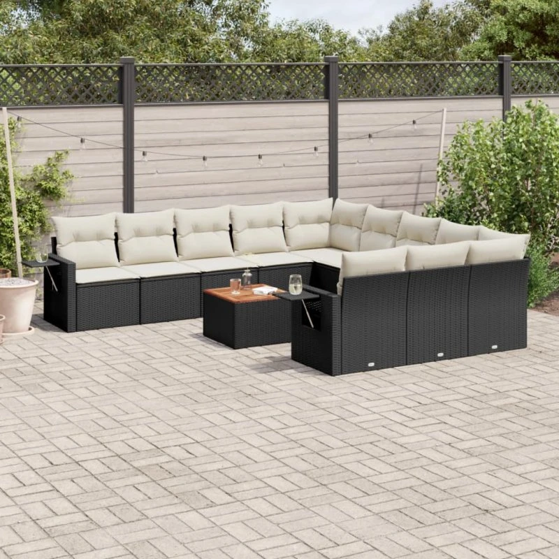 Havesofasæt 12 dele i polyrattan - sort med hynder