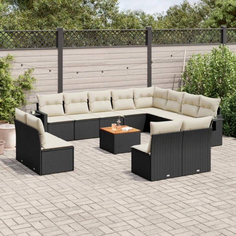 Havesofasæt i polyrattan 13 dele med hynder - sort