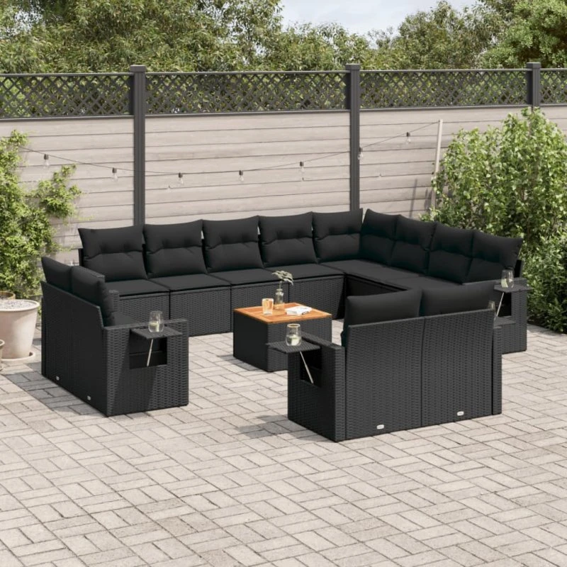 Sofasæt til haven 13 dele i sort polyrattan