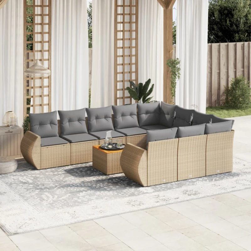 Sofasæt til haven 11 dele i beige polyrattan