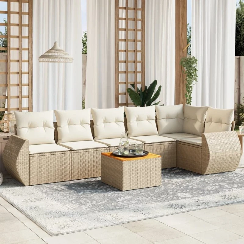 Havesofasæt 7 dele i polyrattan - beige