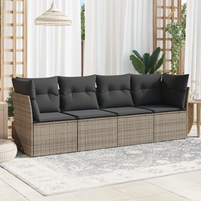 Sofasæt til haven 4 dele i grå polyrattan med hynder