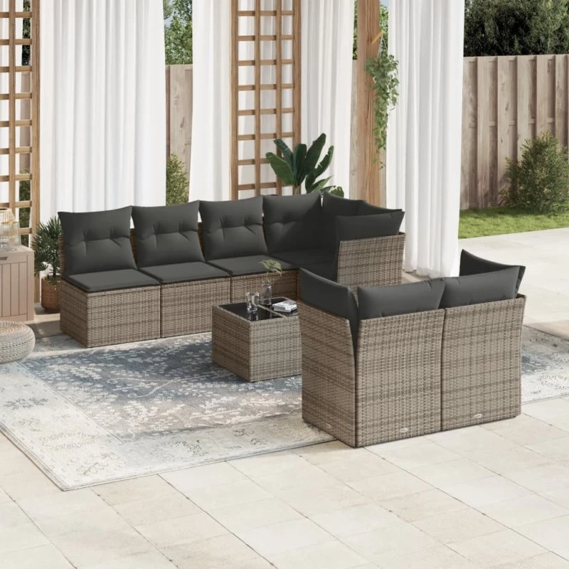 Sofasæt til haven 8 dele med hynder - polyrattan grå