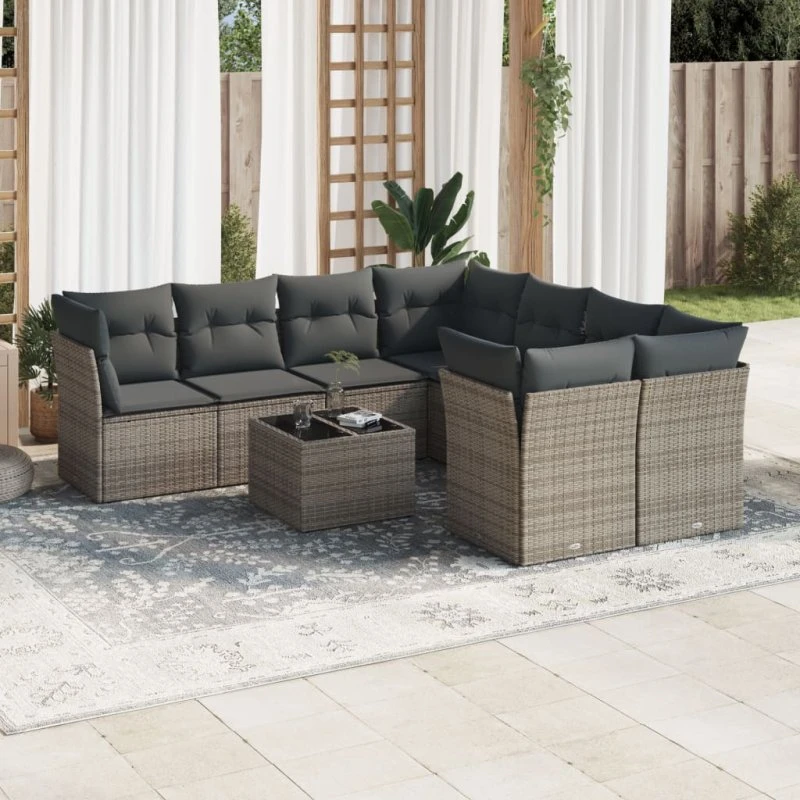 Sofasæt til haven 9 dele i grå polyrattan