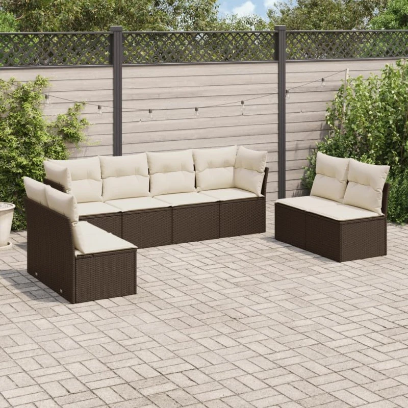 Havesofasæt 8 dele i brun polyrattan inkl. hynder