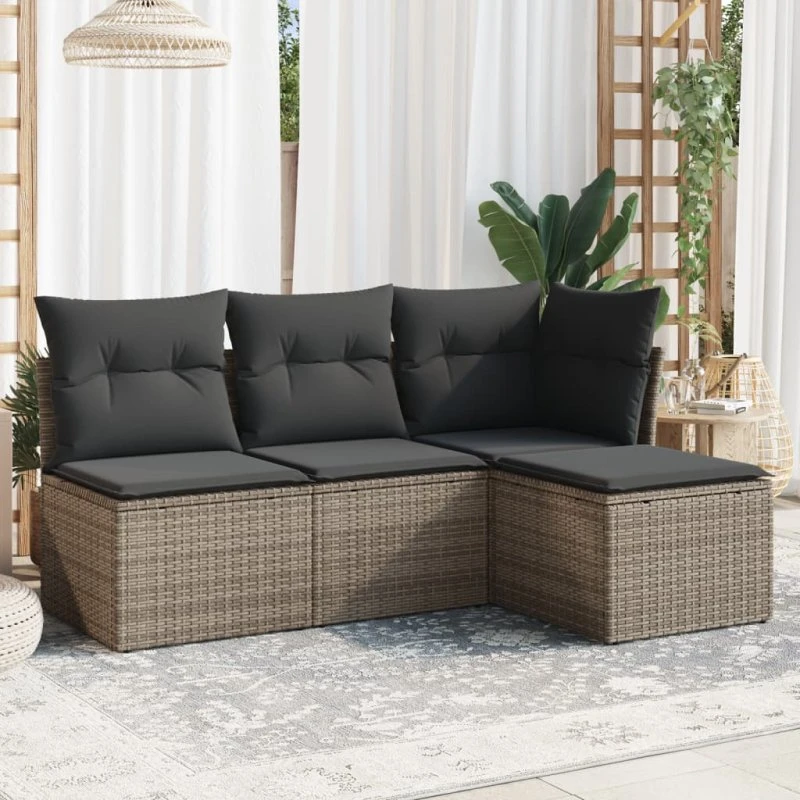 Havesofasæt 4 dele i polyrattan med hynder - Grå
