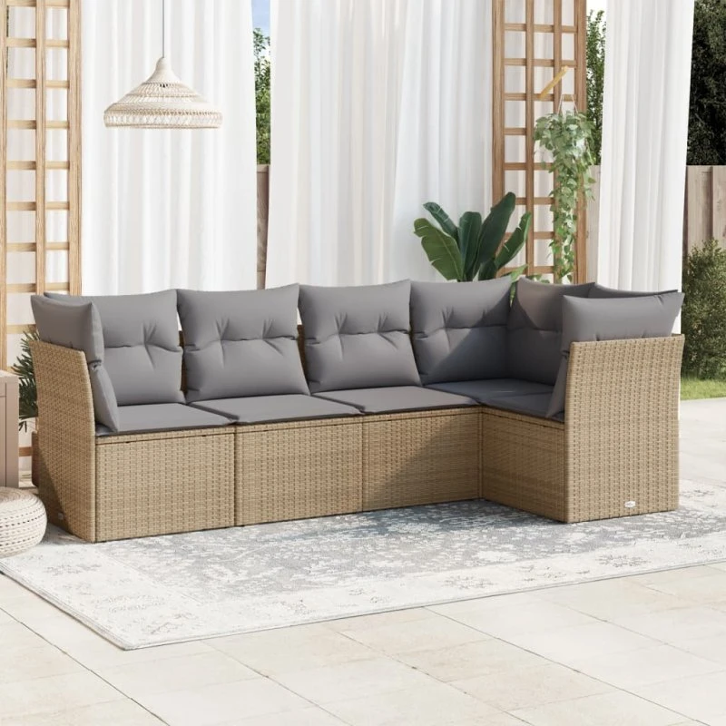 Havesofasæt 5 dele i beige polyrattan inkl. hynder