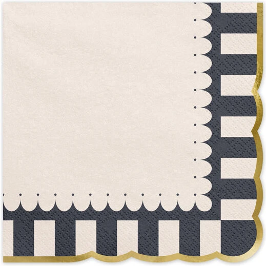 12 stk. Servietter Sort/Beige med Guldkant 33 cm