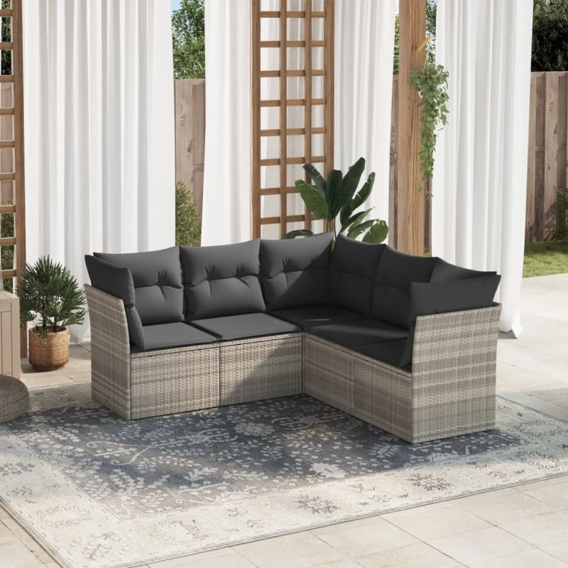 5-dele havemøbel sofasæt i lysegrå polyrattan