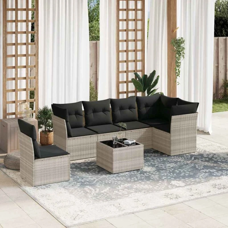 Sofasæt til haven 7 dele i lysegrå polyrattan med hynder