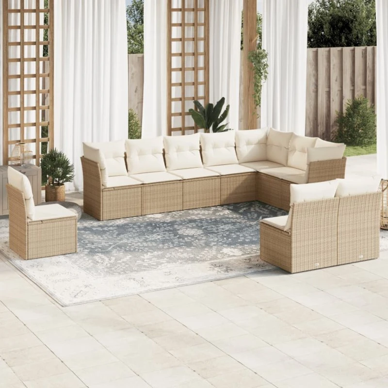 Havesofasæt 10 dele i beige polyrattan m. hynder