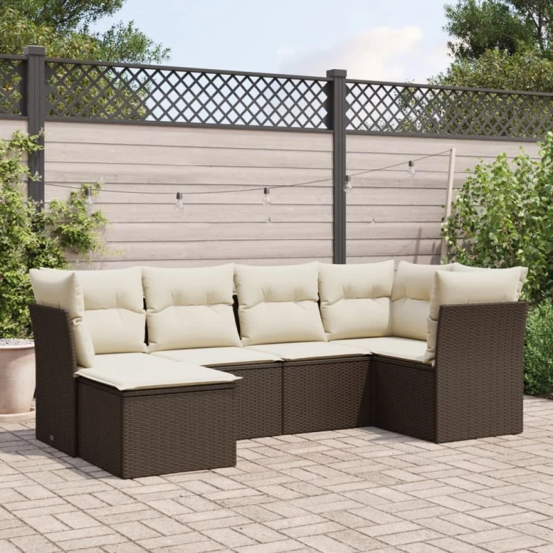 Havesofasæt 6 dele i brun polyrattan inkl. hynder