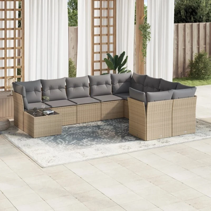 Sofasæt til haven 10 dele i beige polyrattan