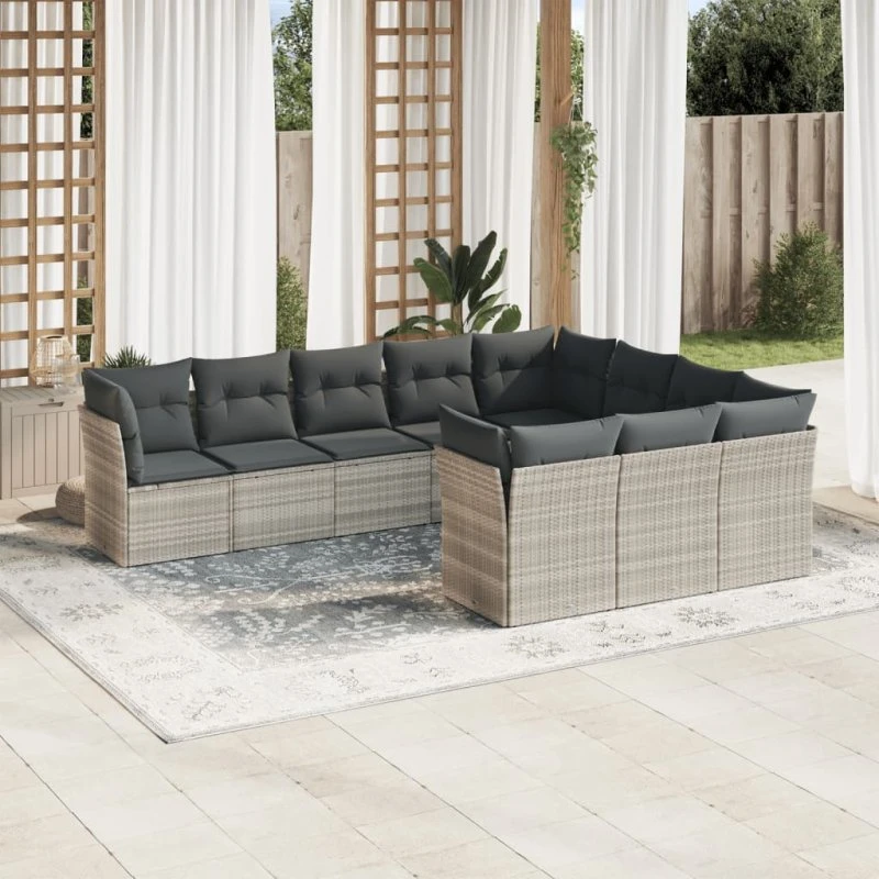 Sofasæt til haven 10 dele i polyrattan lysegrå