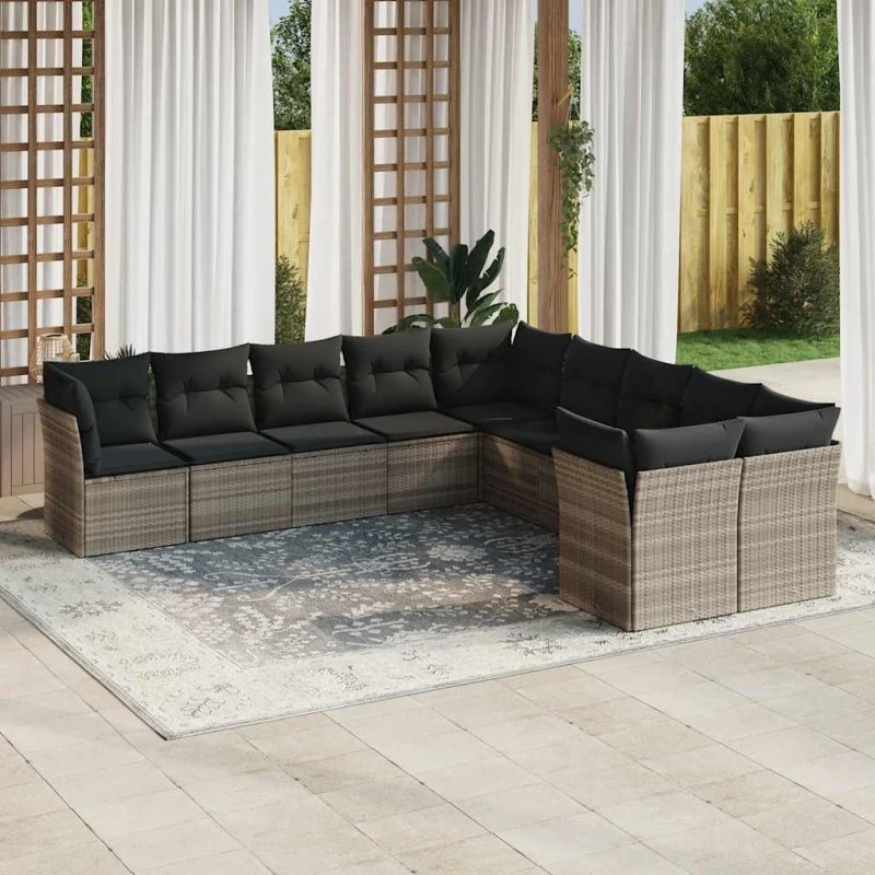 Sofasæt til haven 10 dele i lysegrå polyrattan