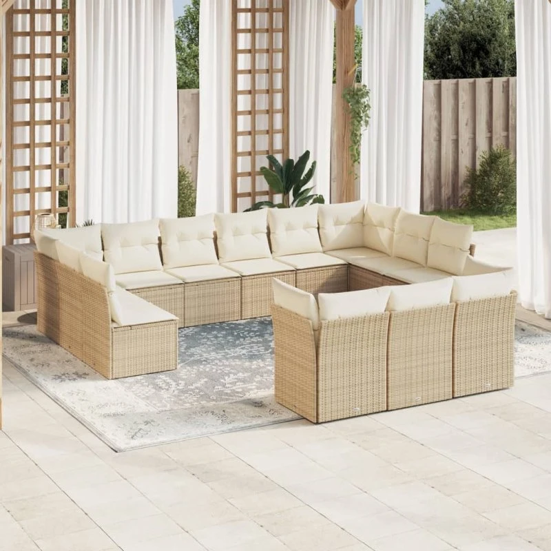 Sofasæt til haven 13 dele i polyrattan – beige med hynder