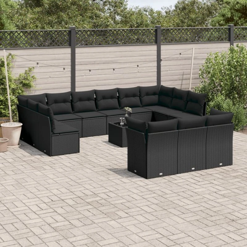 Polyrattan sofasæt til have 14 dele med hynder - sort