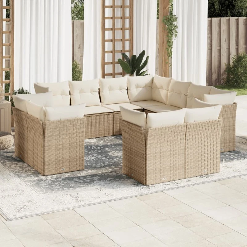 Sofasæt i polyrattan 11 dele med hynder - beige