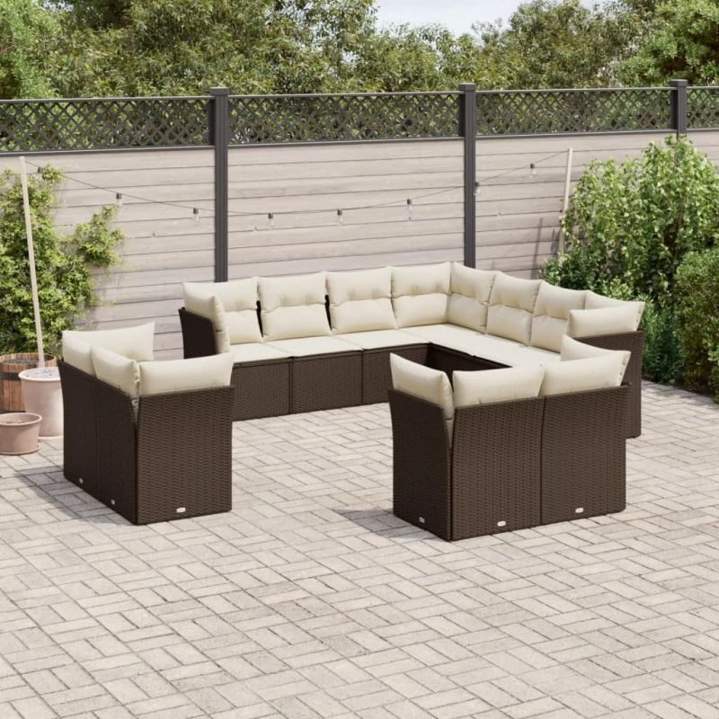Loungesæt 11 dele i brun polyrattan med hynder