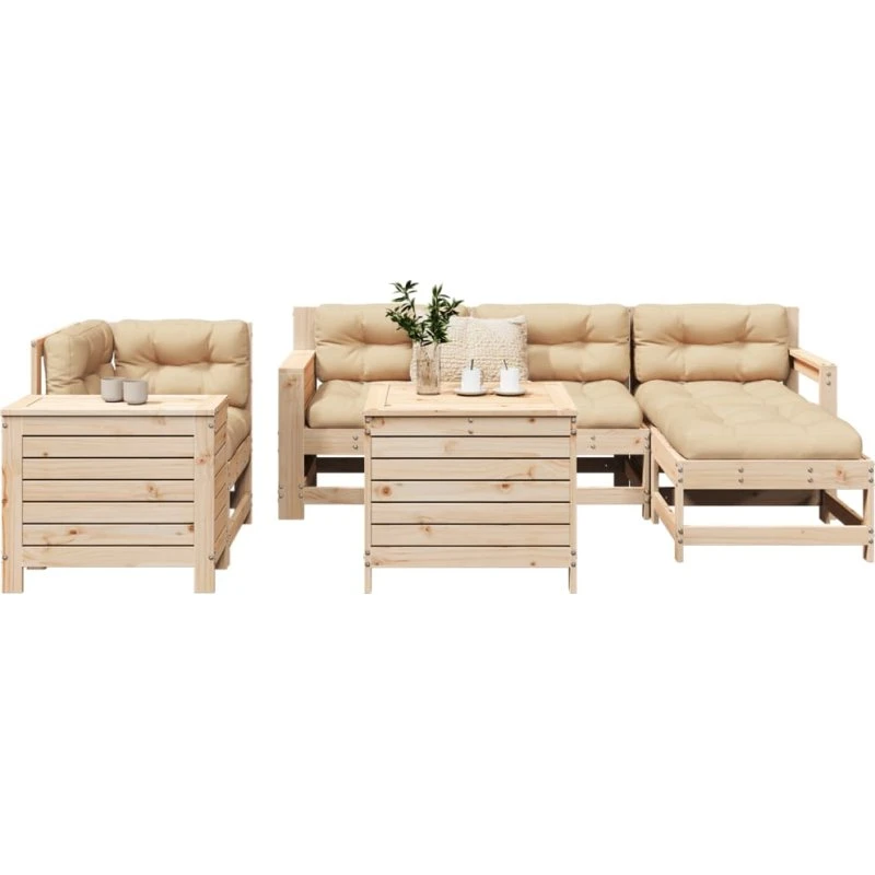 Sofasæt til haven 7 dele i massivt fyrretræ