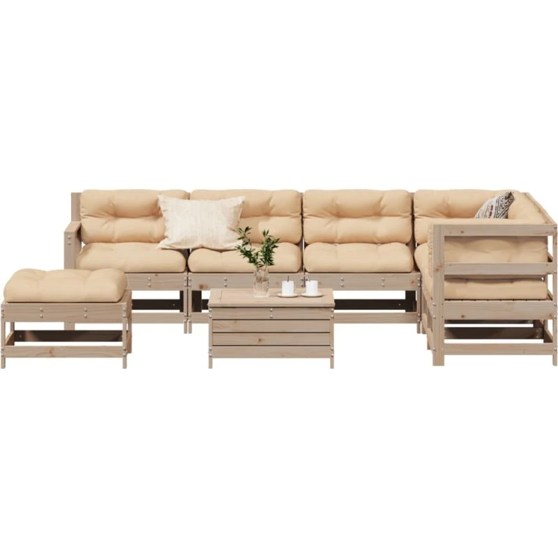 Loungesæt til haven 8 dele i massivt fyrretræ med hynder