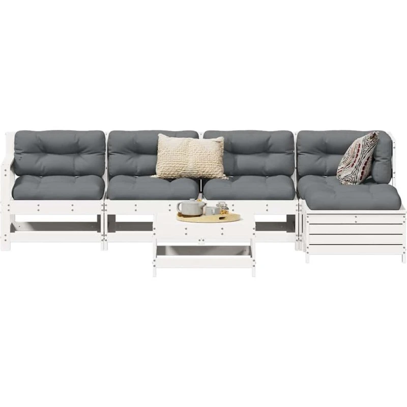 Sofasæt til haven 6 dele i massivt fyrretræ - hvid