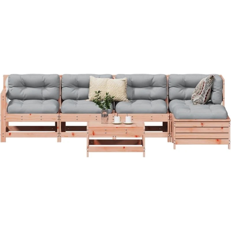 Loungesæt til haven 6 dele i massivt douglasgran