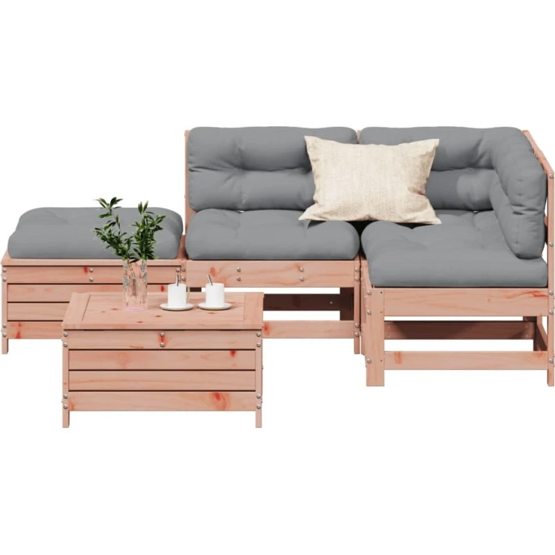 Loungesæt til haven 5 dele i massivt douglasgran