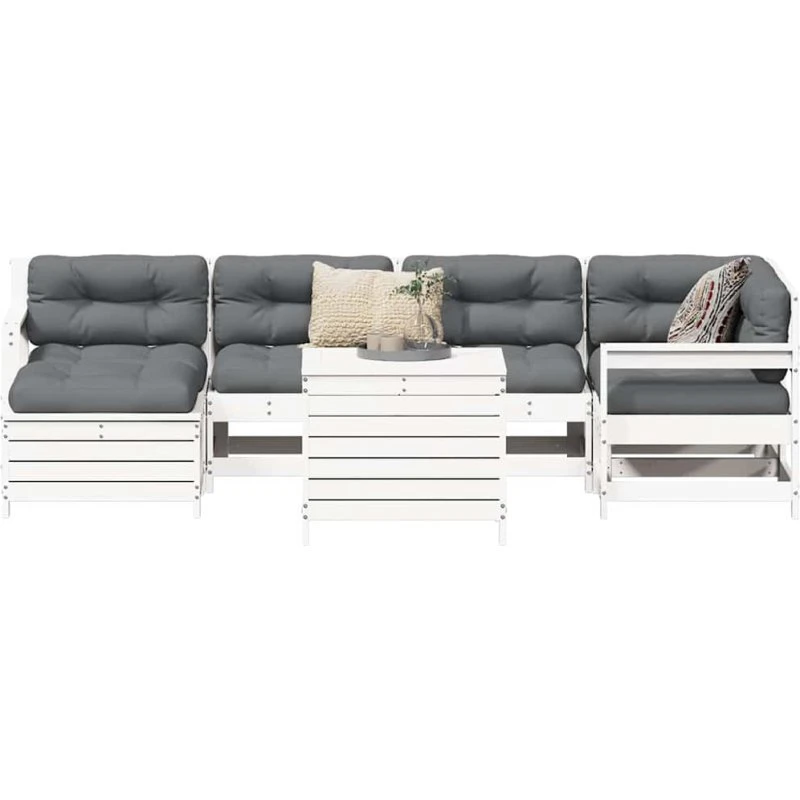 Sofasæt til haven 7 dele i massivt fyrretræ hvid