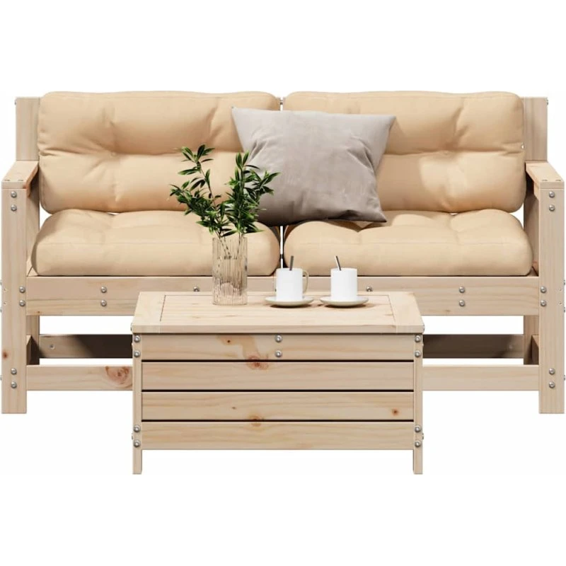 Loungesæt 3 dele i massivt fyrretræ med hynder