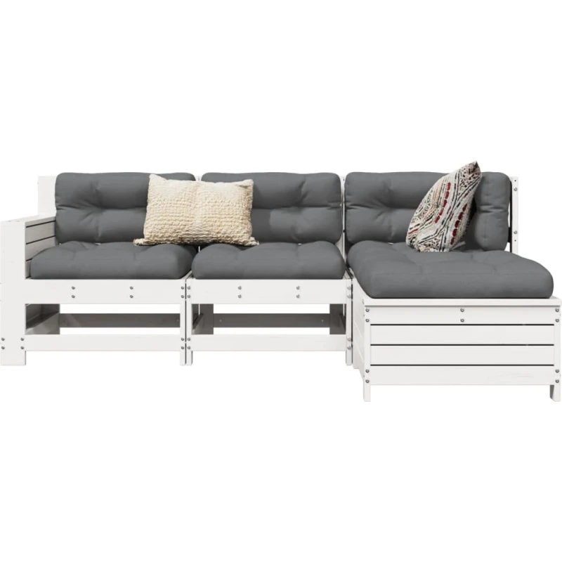 Sofasæt til haven 4 dele i massivt fyrretræ, hvid