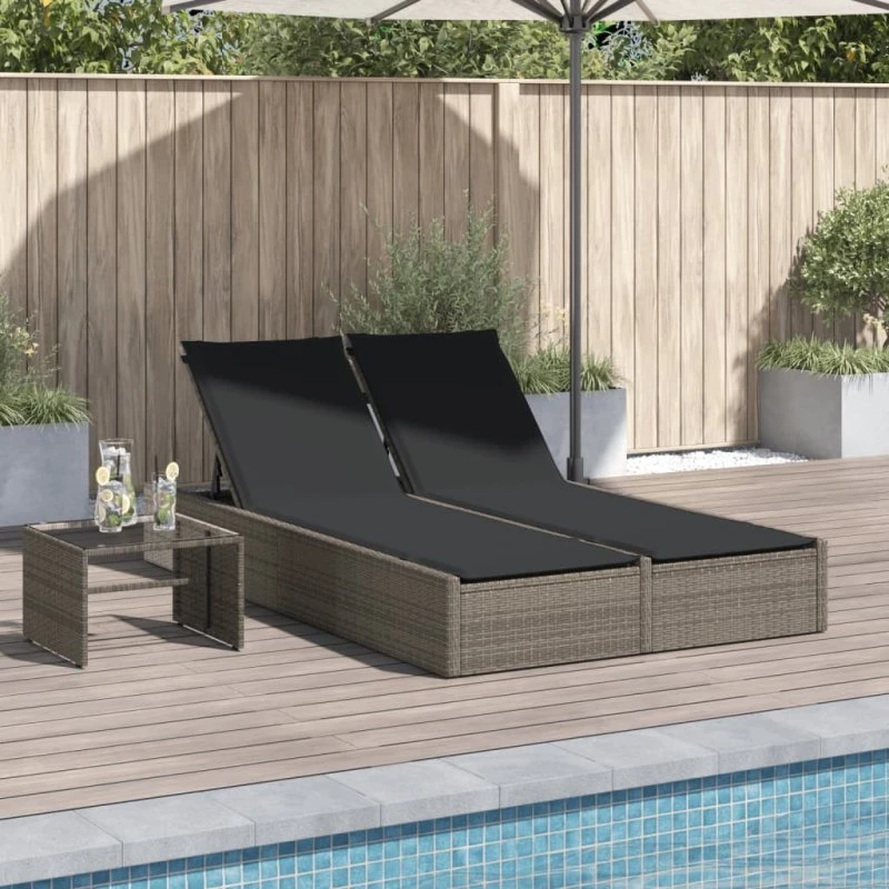 Loungesofa i polyrattan med hynder, grå