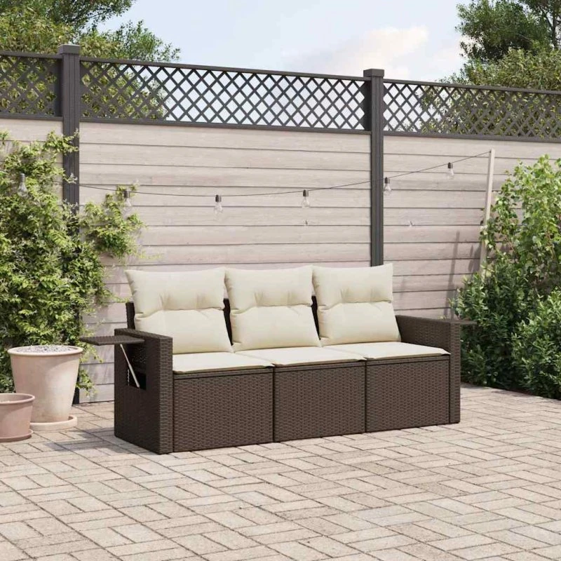 Havesofasæt 3 dele i polyrattan med hynder – Brun